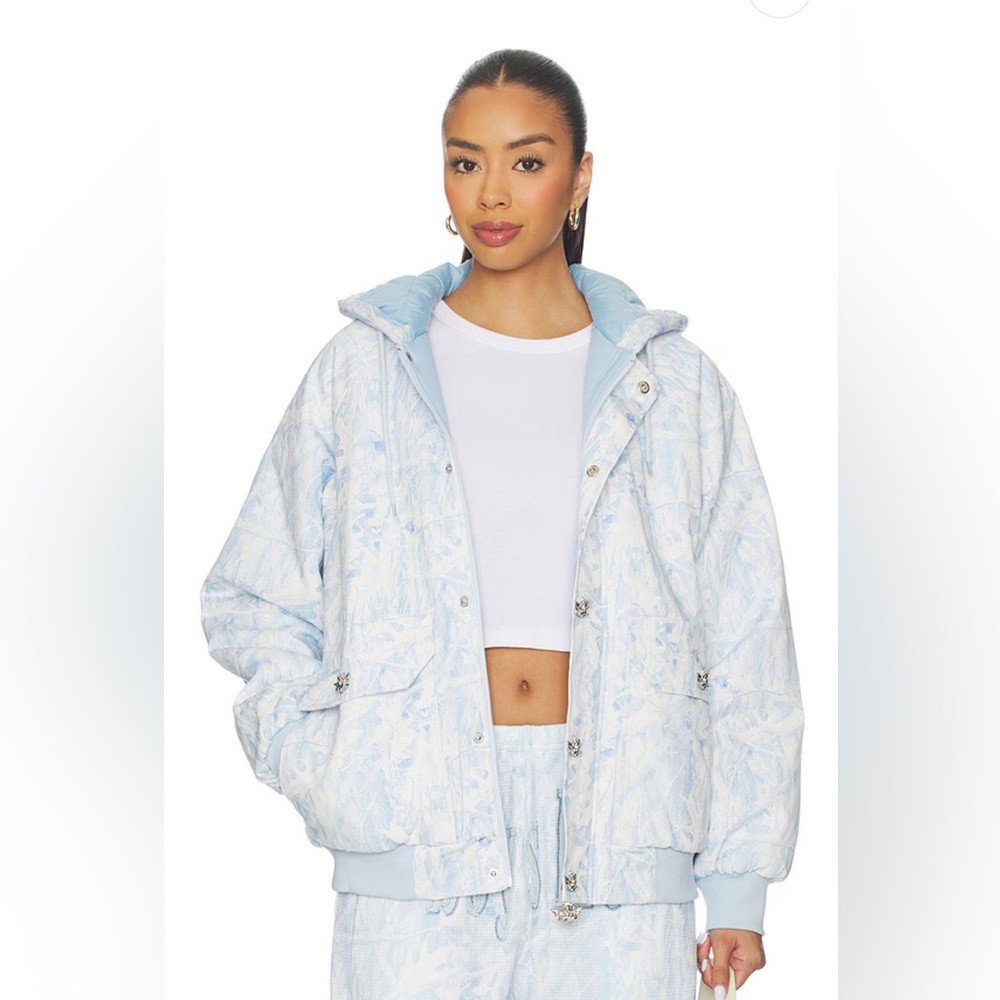 Light Blue Patterned Women's Puffer Jacket